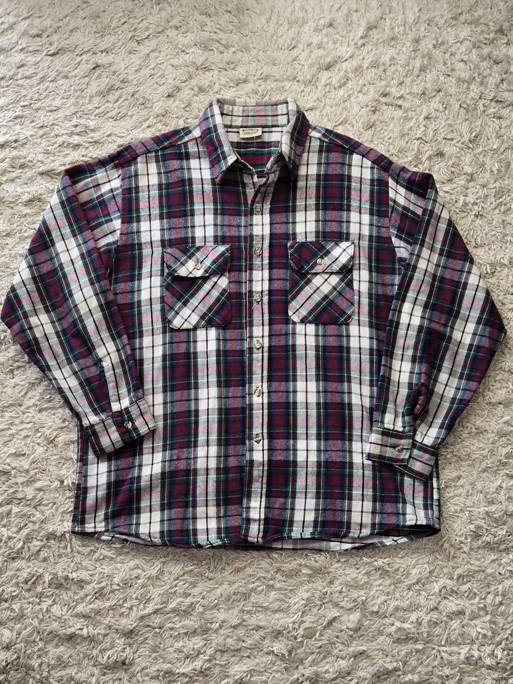 Brother Plaid Button-Down Shirt in White, Purple & Green